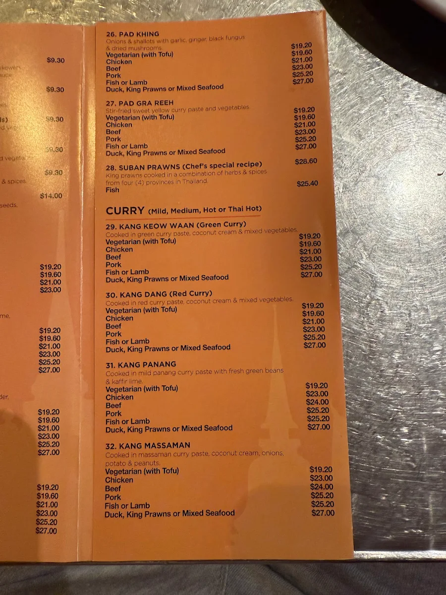 Menu, Suban Thai Restaurant