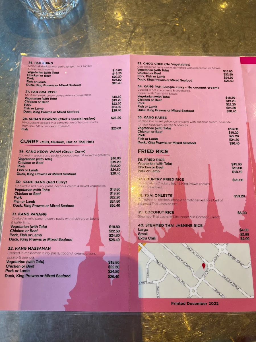 Menu, Suban Thai Restaurant