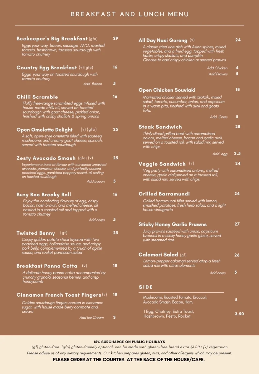Menu, Beekeeper's Table