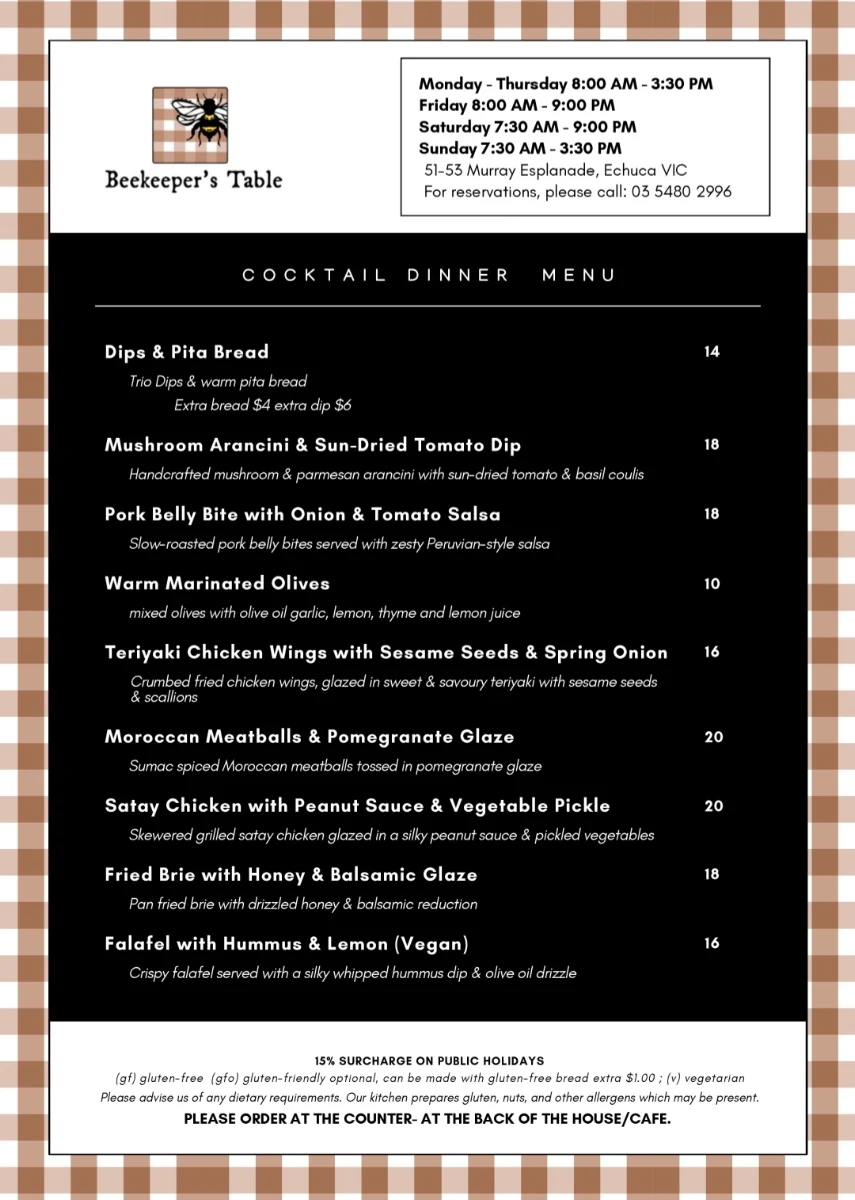 Menu, Beekeeper's Table