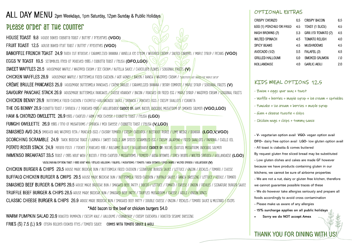 Menu, Coffee & Flour Cafe