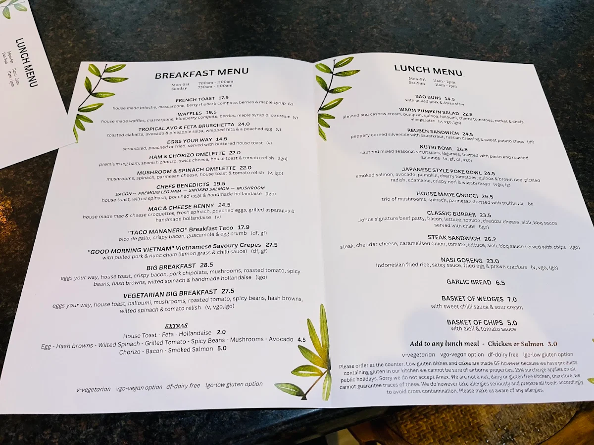 Menu, Coffee & Flour Cafe