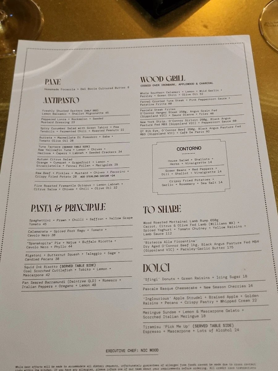 Menu, Pascale Bar & Grill