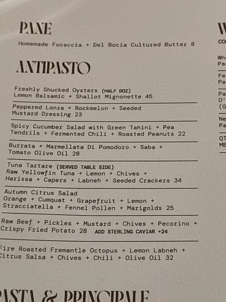Menu, Pascale Bar & Grill