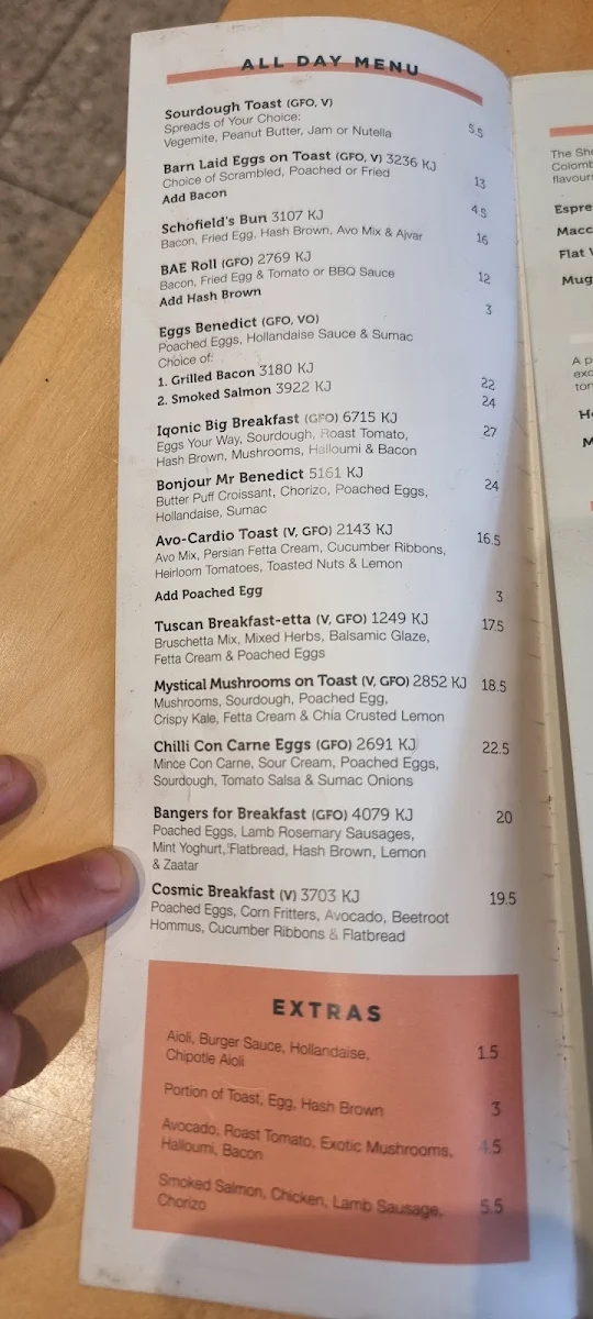 Menu, The Shed Cafe - Schofields