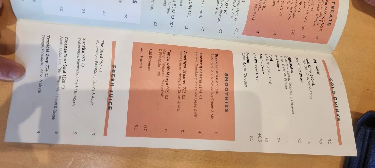 Menu, The Shed Cafe - Schofields