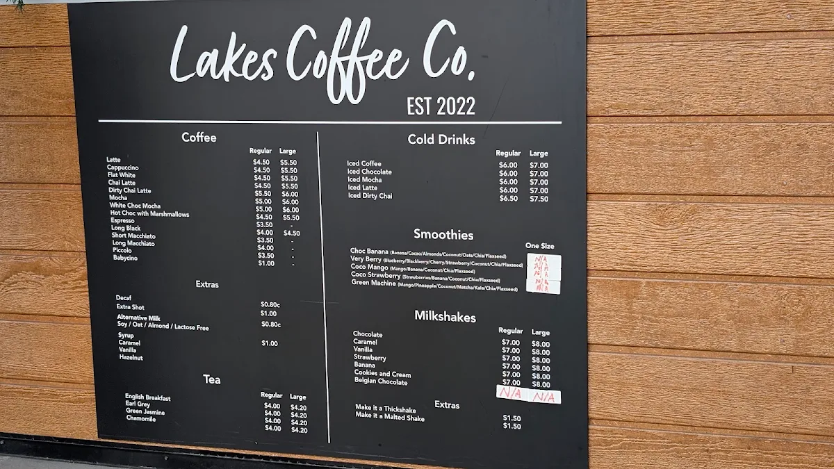 Menu, Lakes Coffee Co