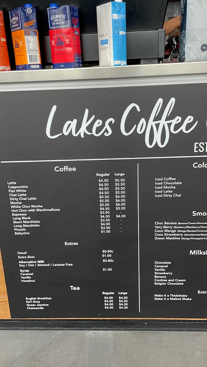 Menu, Lakes Coffee Co