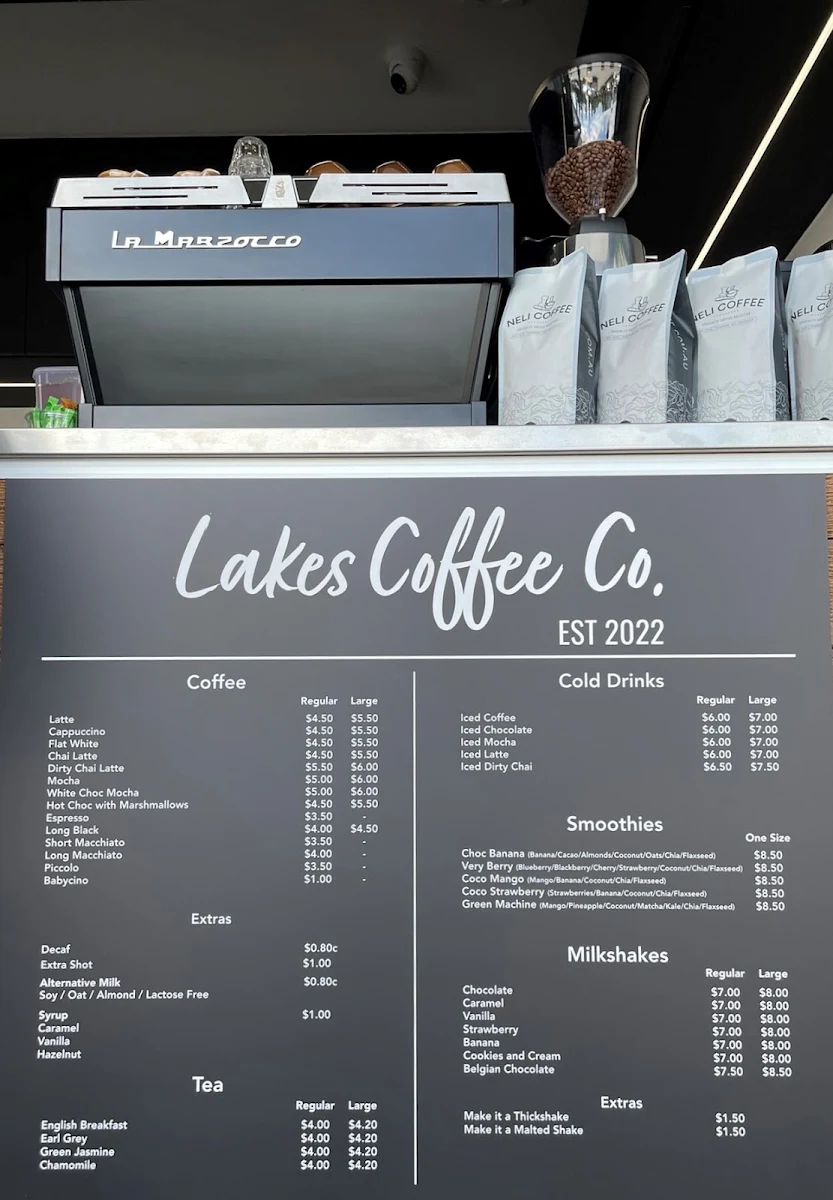 Menu, Lakes Coffee Co