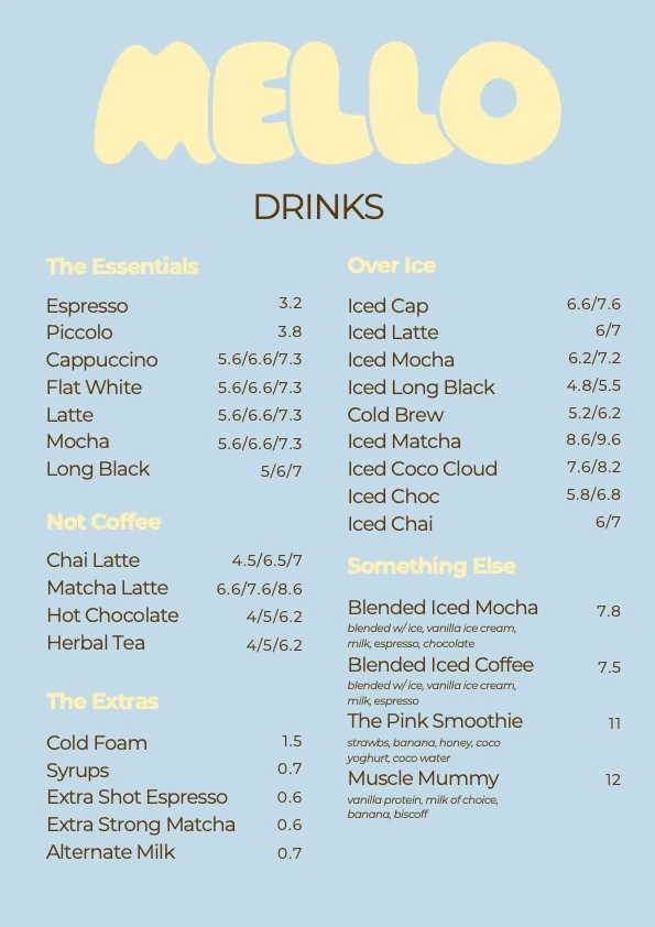 Menu, mellogrounds