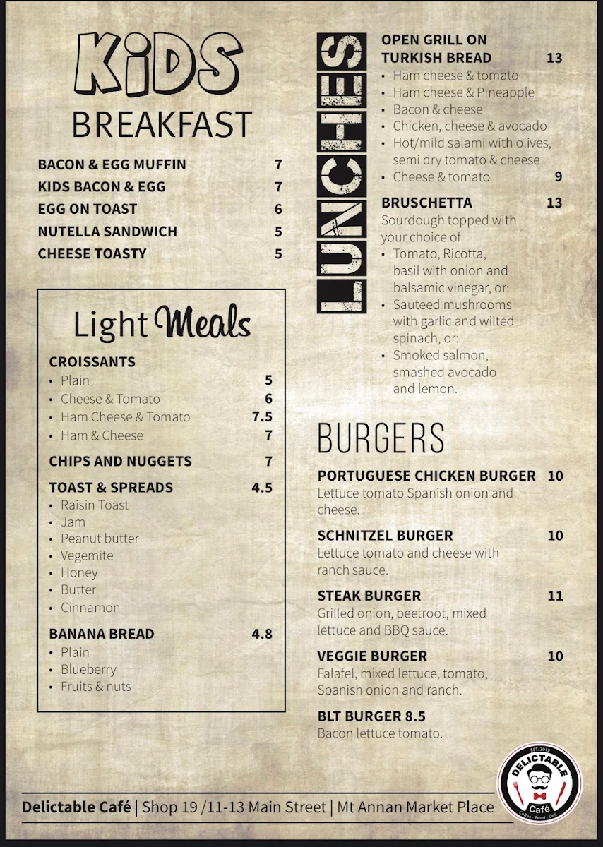 Menu, Delictable Cafe