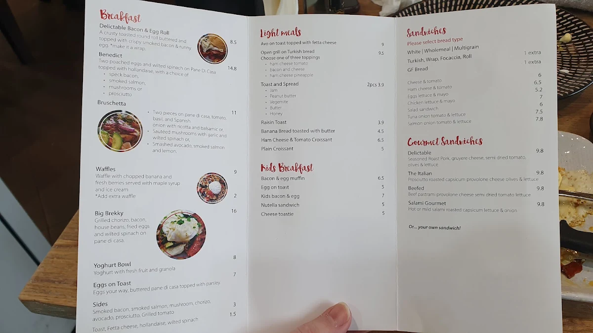 Menu, Delictable Cafe