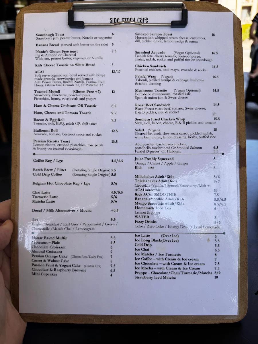 Menu, Side Story Cafe