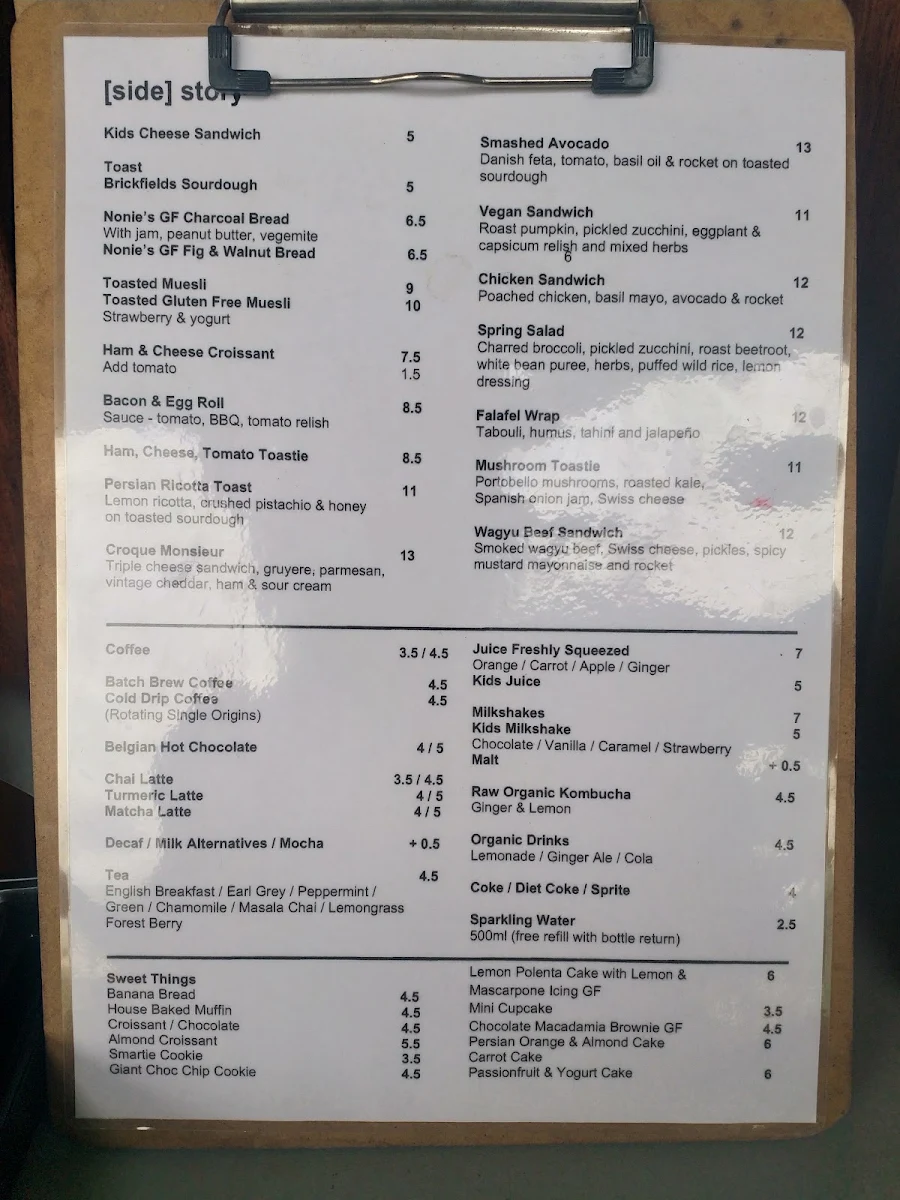 Menu, Side Story Cafe
