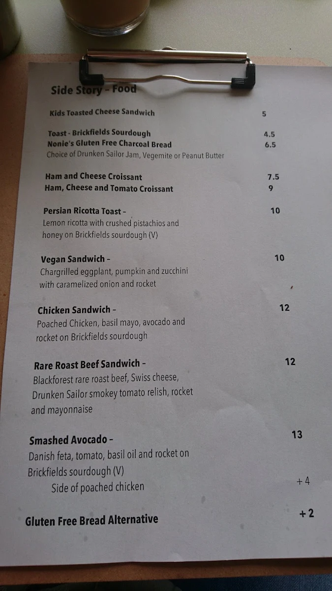 Menu, Side Story Cafe
