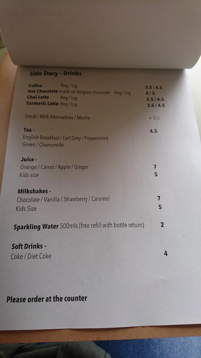 Menu, Side Story Cafe