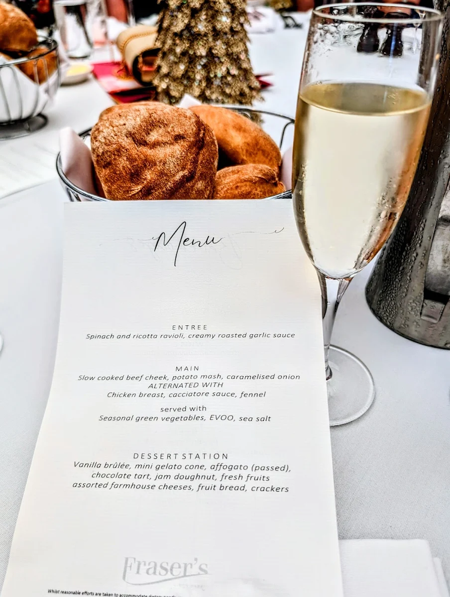 Menu, Fraser's Restaurant