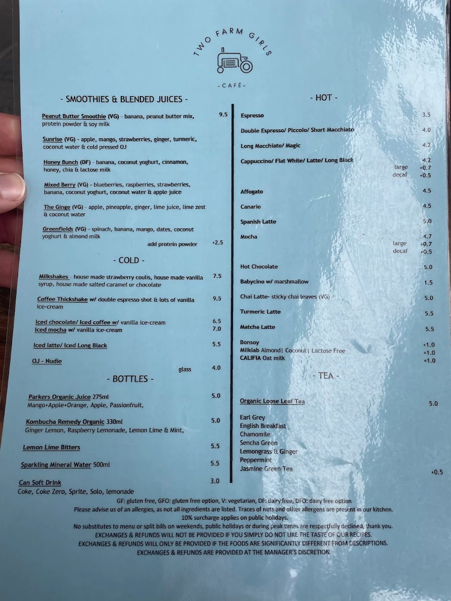 Menu, Two Farm Girls