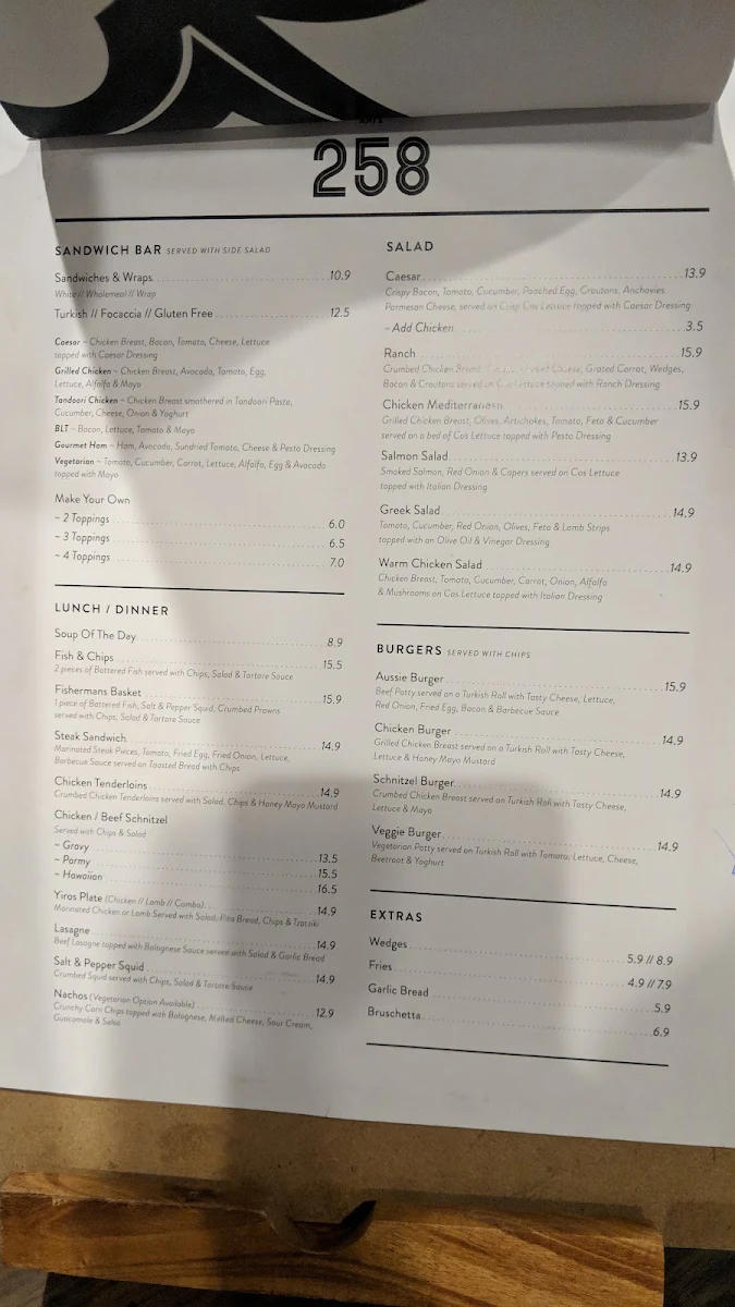 Menu, Kafe 258