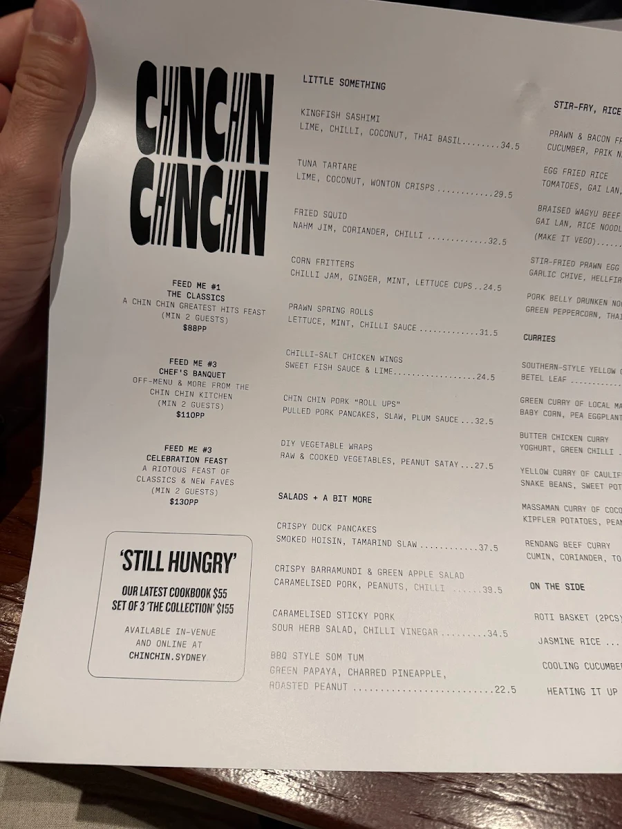 Menu, Chin Chin
