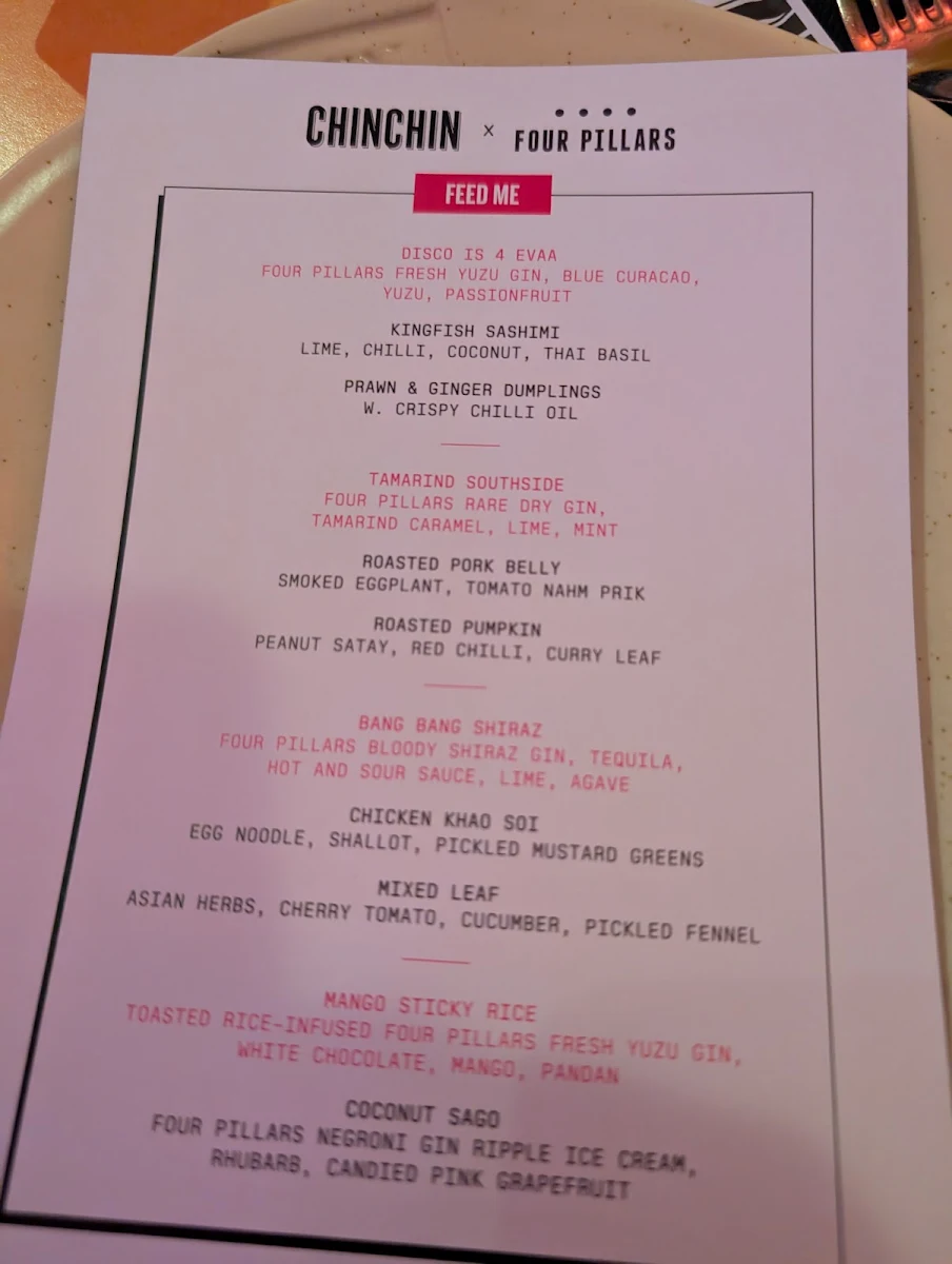 Menu, Chin Chin