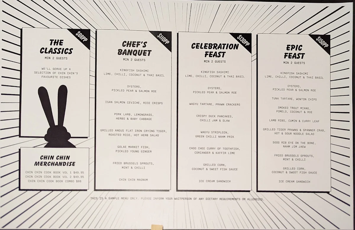 Menu, Chin Chin
