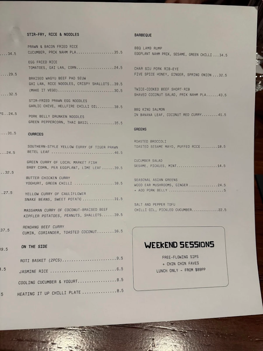 Menu, Chin Chin