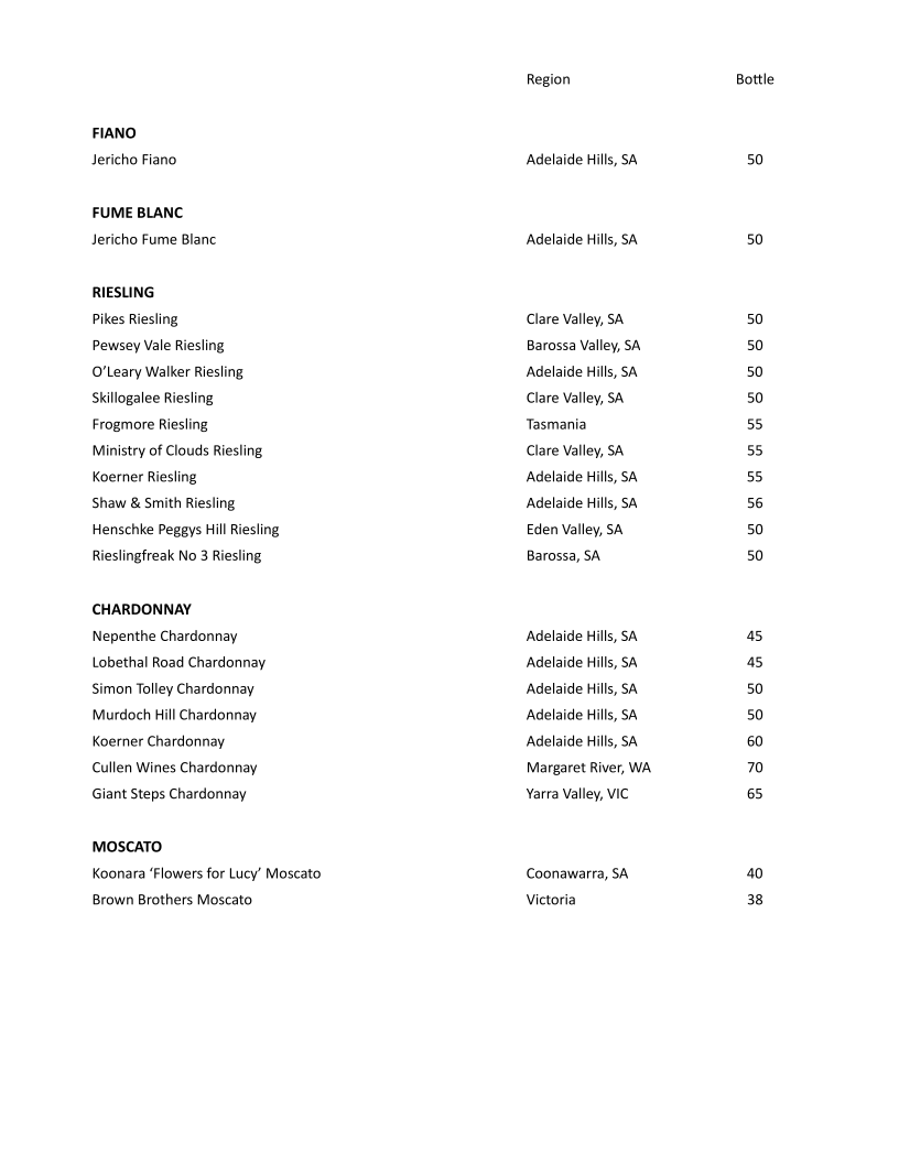 Menu, Oakbank Hotel