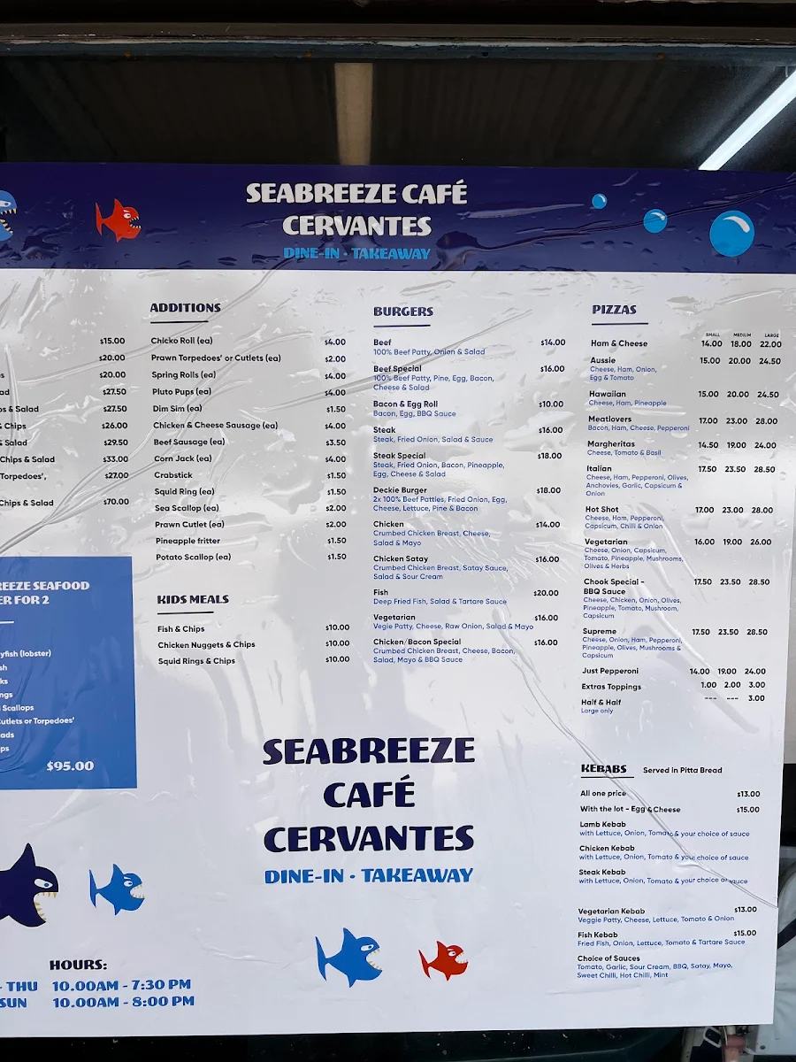 Menu, Cervantes Fish & Chips