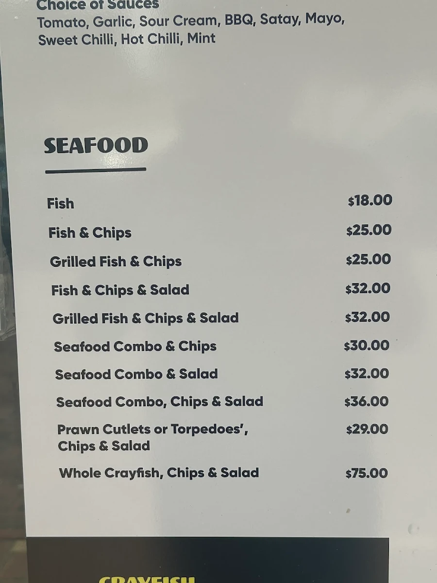 Menu, Cervantes Fish & Chips