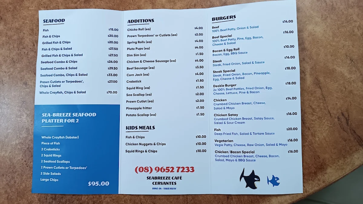 Menu, Cervantes Fish & Chips
