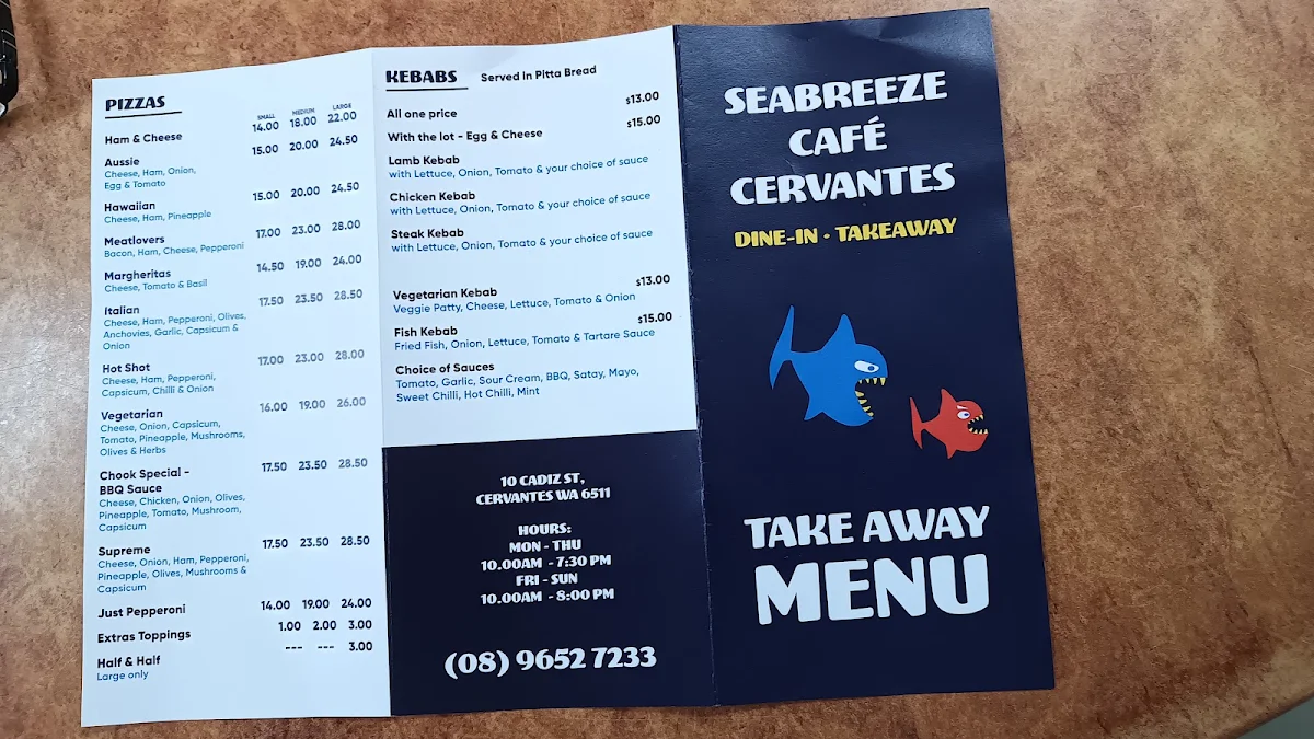 Menu, Cervantes Fish & Chips