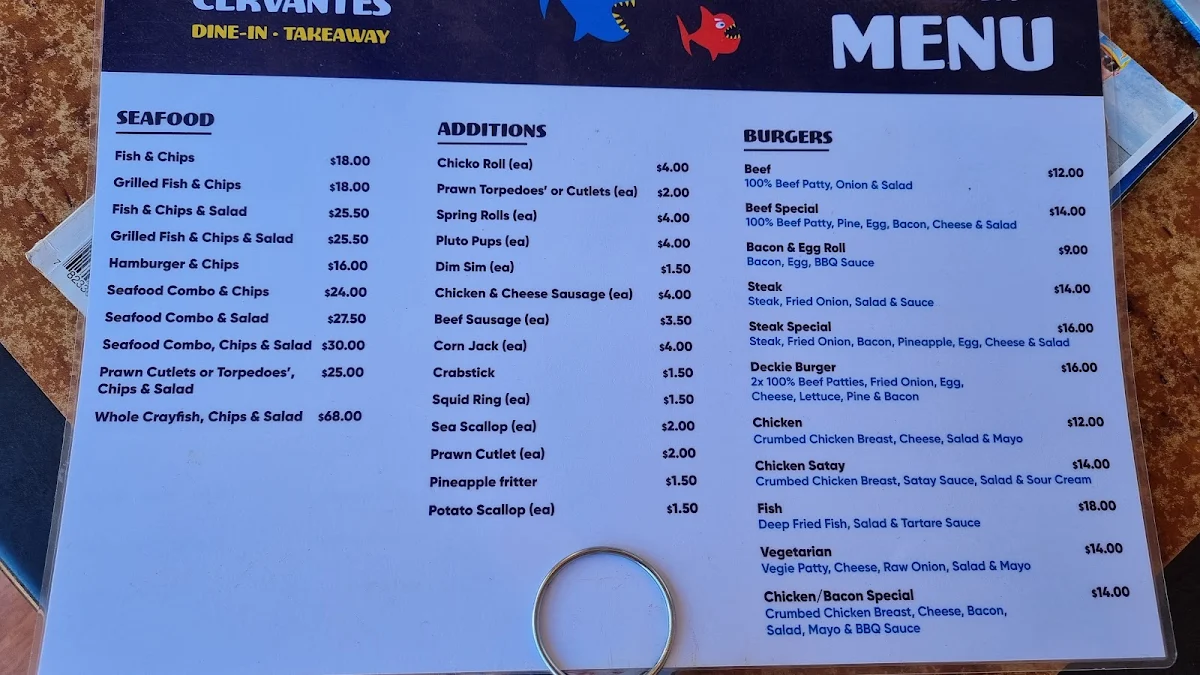 Menu, Cervantes Fish & Chips