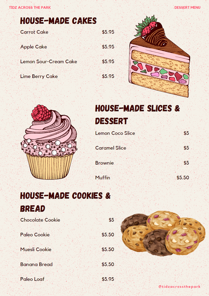 Menu, Tidz Across The Park