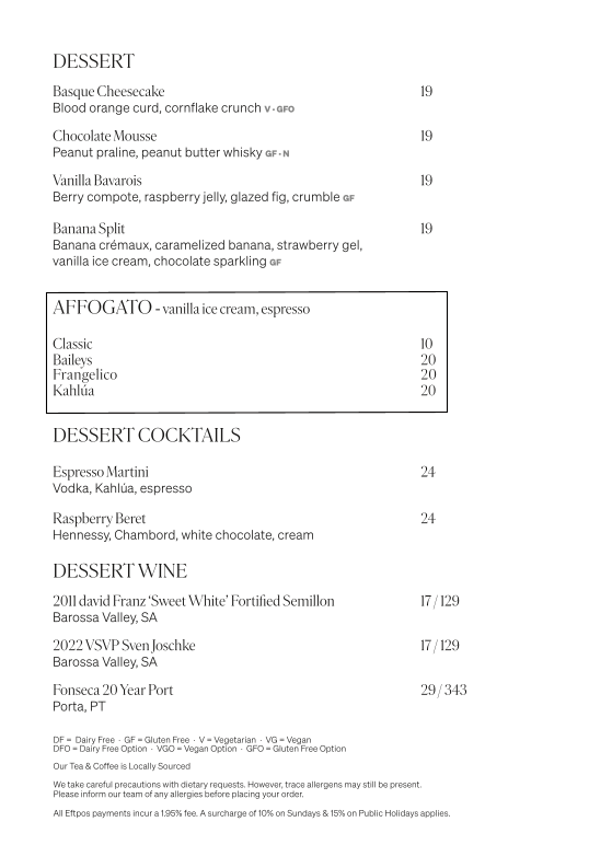 Menu, The Lex