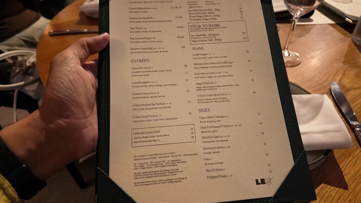 Menu, The Lex