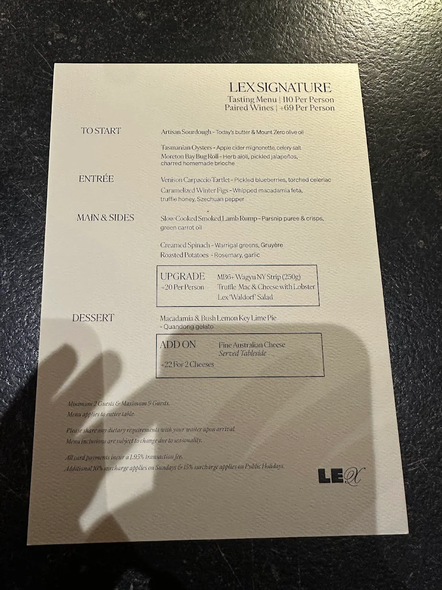 Menu, The Lex