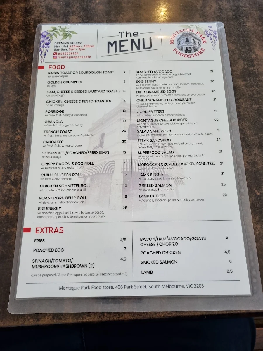 Menu, Montague Park Food Store