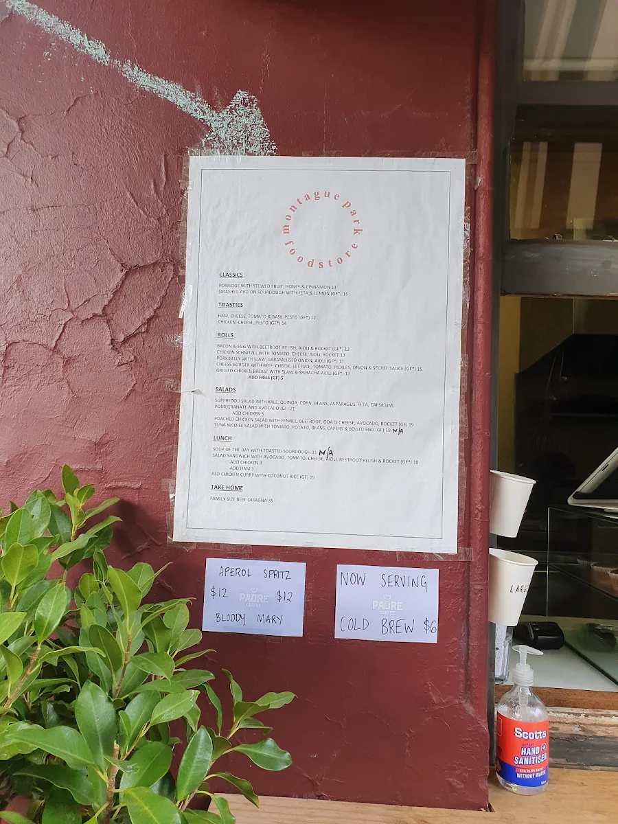 Menu, Montague Park Food Store