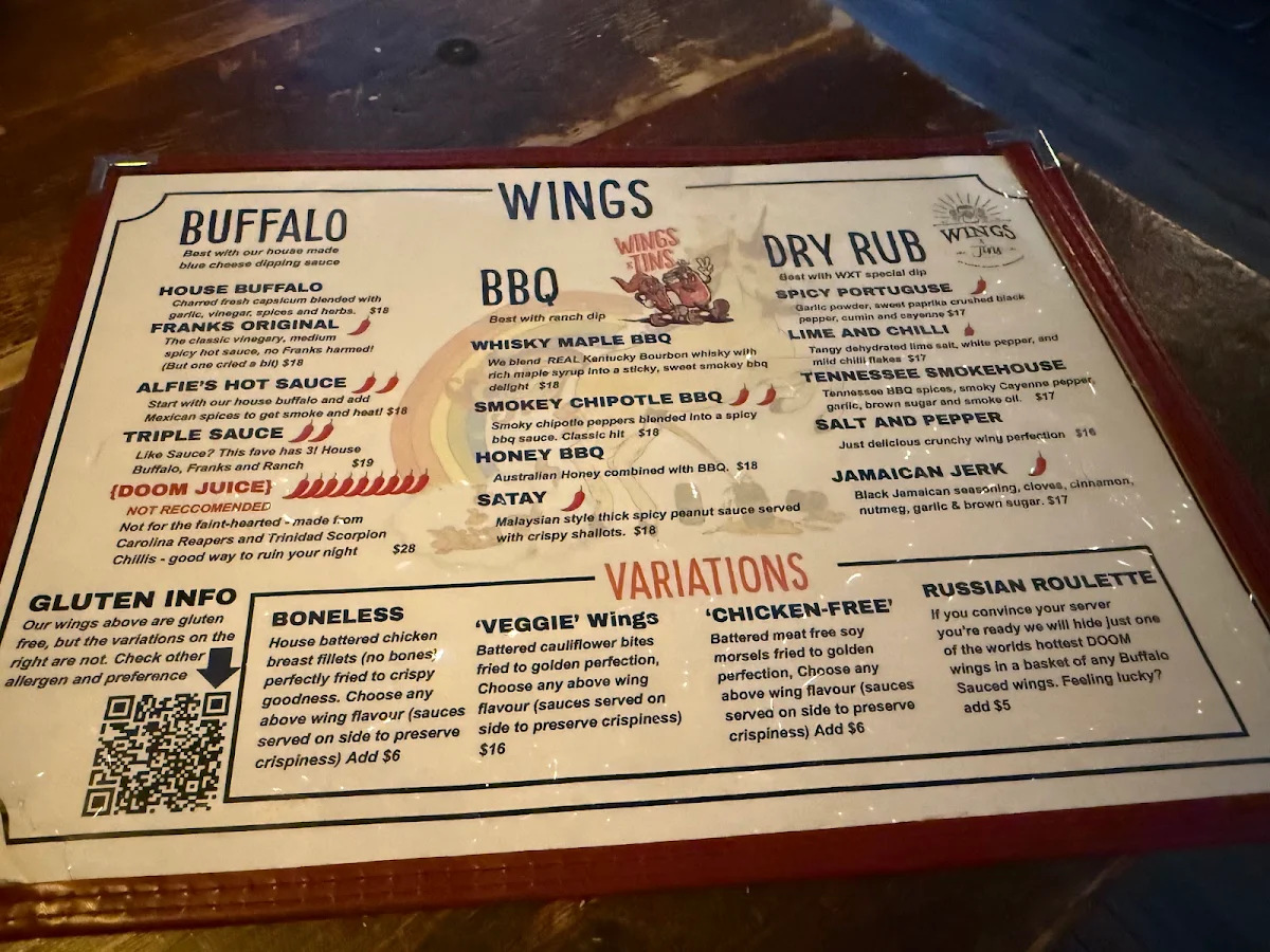 Menu, Wings And Tins Darlinghurst