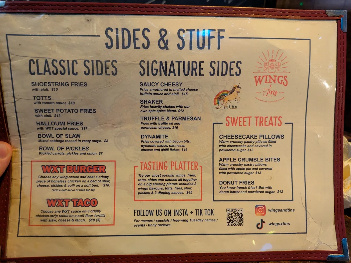 Menu, Wings And Tins Darlinghurst