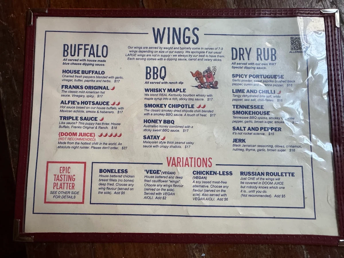 Menu, Wings And Tins Darlinghurst