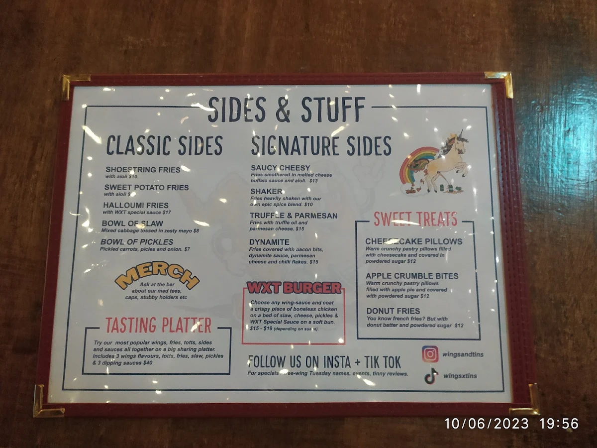 Menu, Wings And Tins Darlinghurst