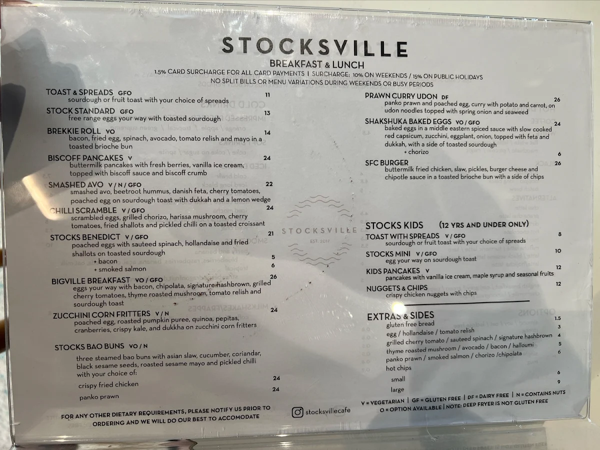 Menu, Stocksville