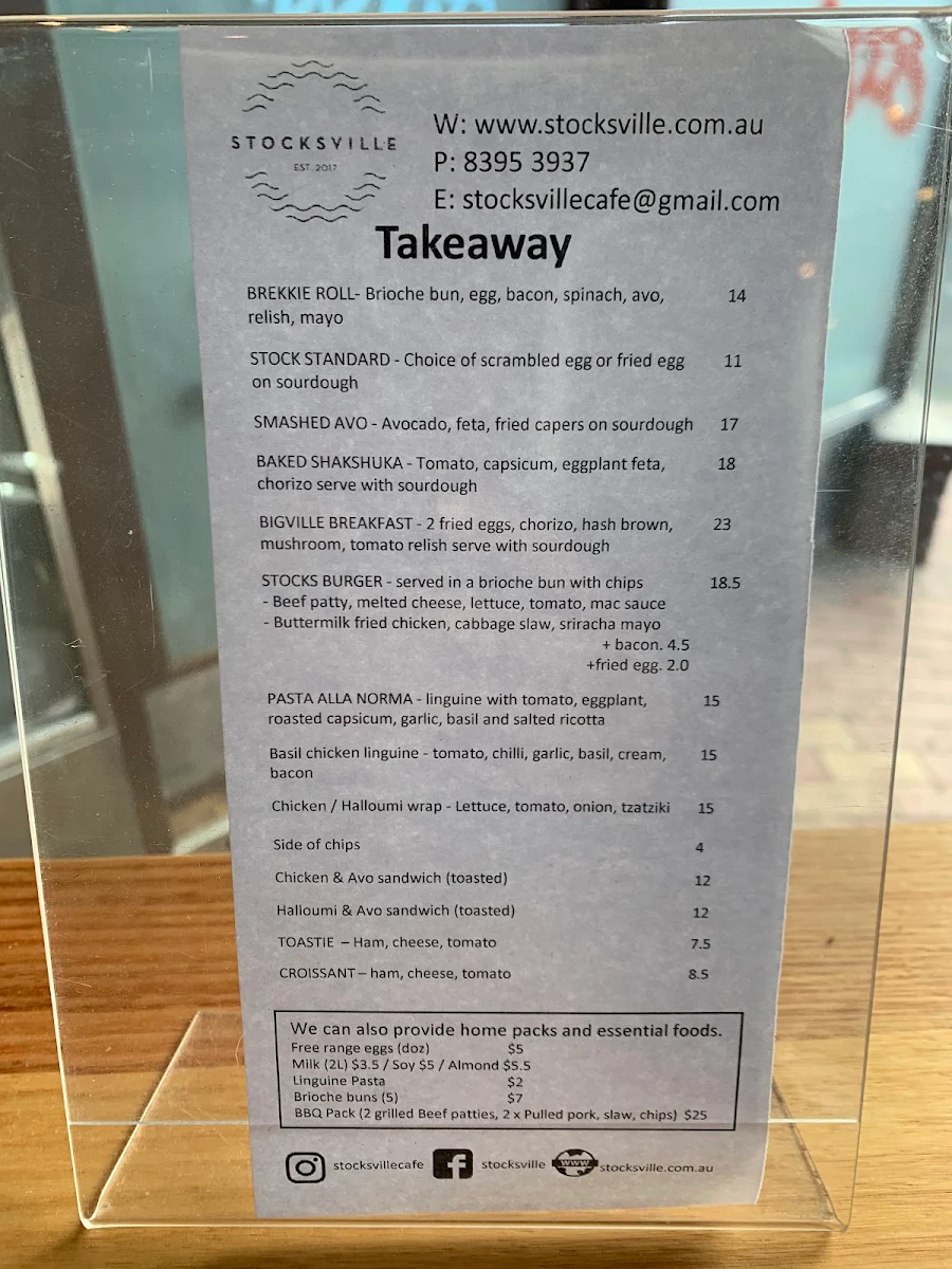 Menu, Stocksville