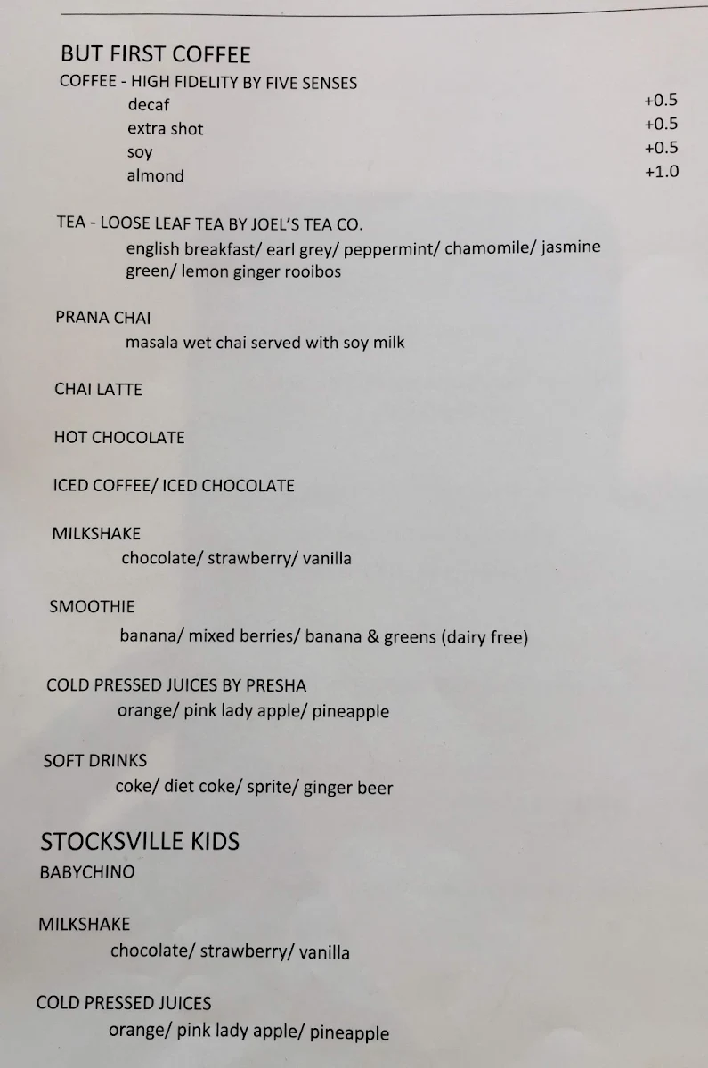 Menu, Stocksville