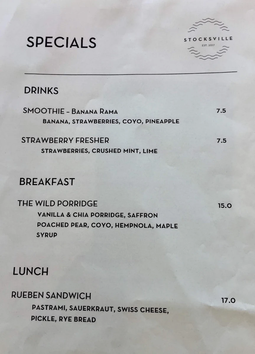 Menu, Stocksville