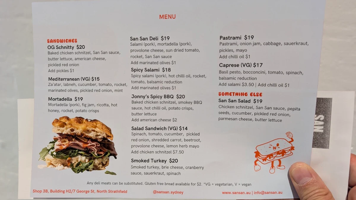Menu, SAN SAN North Strathfield