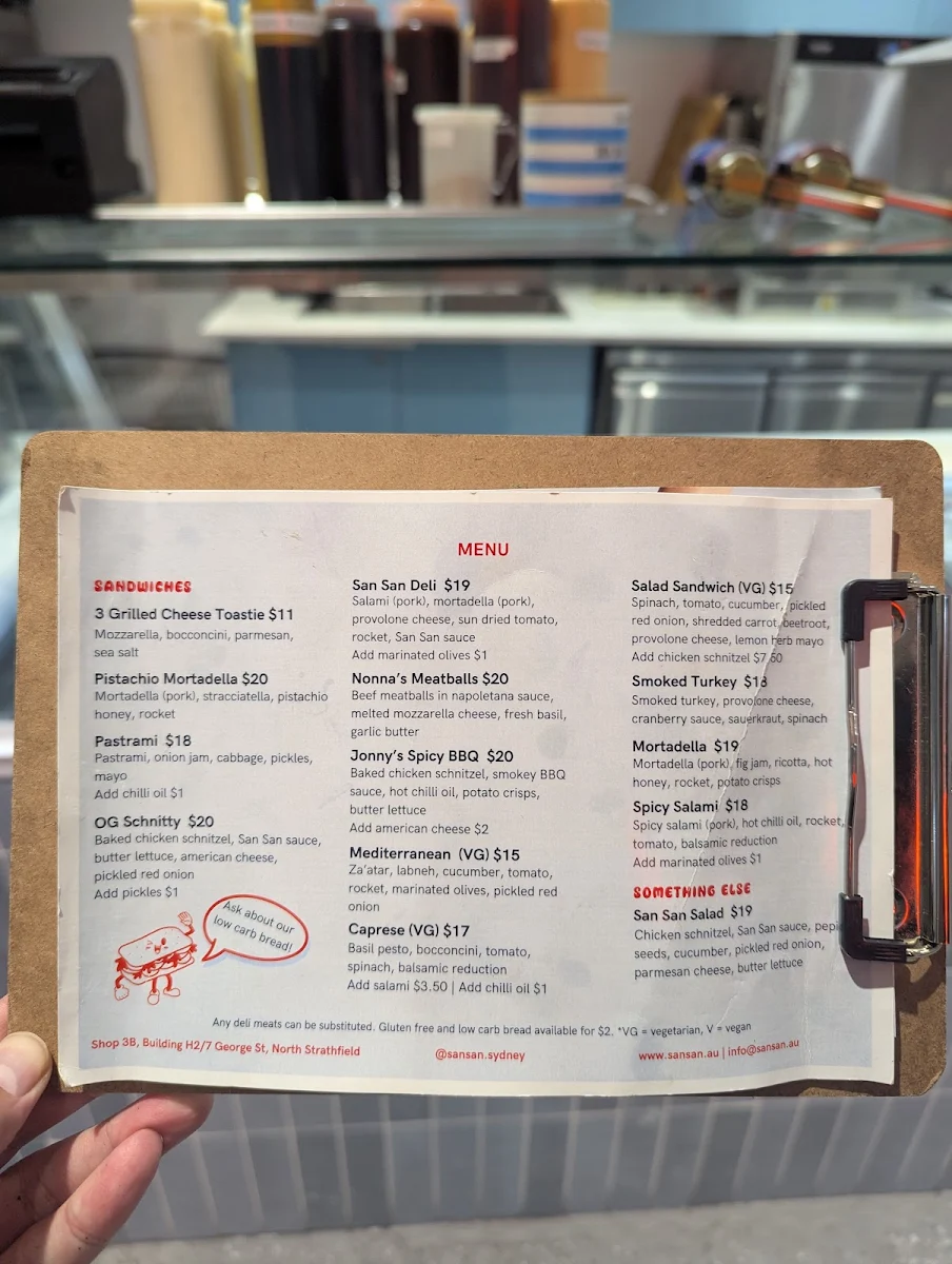 Menu, SAN SAN North Strathfield