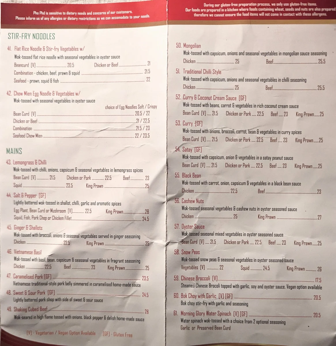Menu, Pho Phd Vietnamese Restaurant